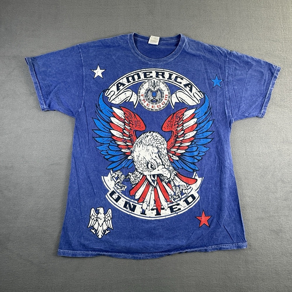 America United Freedom Y2K Graphic T -shirt XL Fruit Of The Loom Blue Eagle